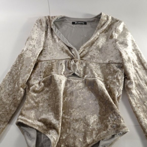 BLANK NYC  Beige Crushed Velvet Knotted Long Sleeve Bodysuit Sz S NWT 198 - Picture 9 of 9